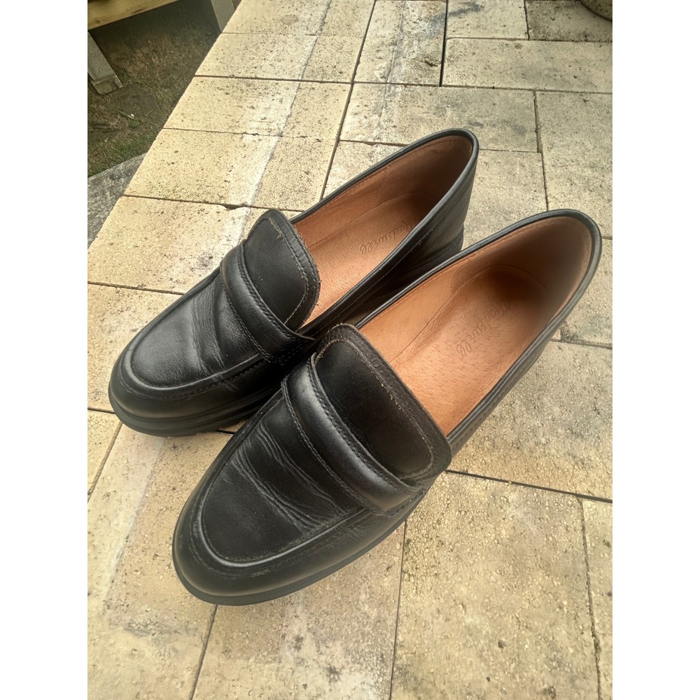 Madewell Black Leather Lug Sole Penny Loafers Women 10 Platform dark academia